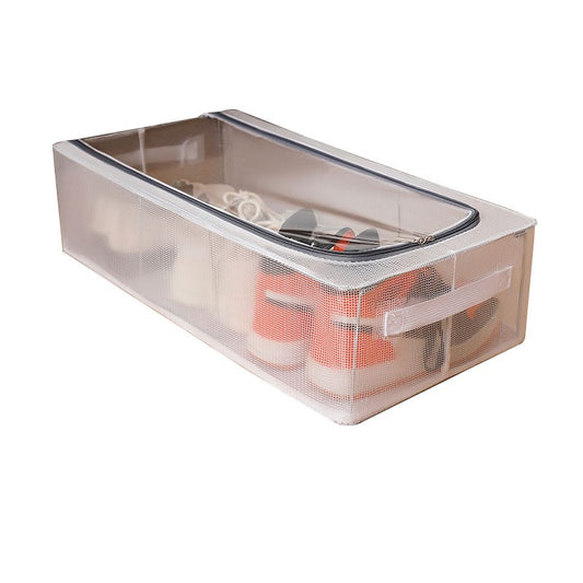 Cutie de Depozitare, selexmo, pentru Pantofi Haine, din Plasa PVC Impermeabila si Cadru de Otel, Pliabila, Fermoar Bidirectional, 60 x 30 x 15 cm, Transparenta