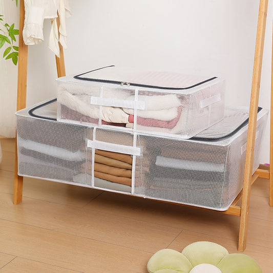 Cutie de Depozitare, selexmo, pentru Haine, Incaltaminte, din Plasa PVC Impermeabila si Manere Laterale, Pliabila, Fermoar Bidirectional, 80 x 47 x 24 cm, Transparenta