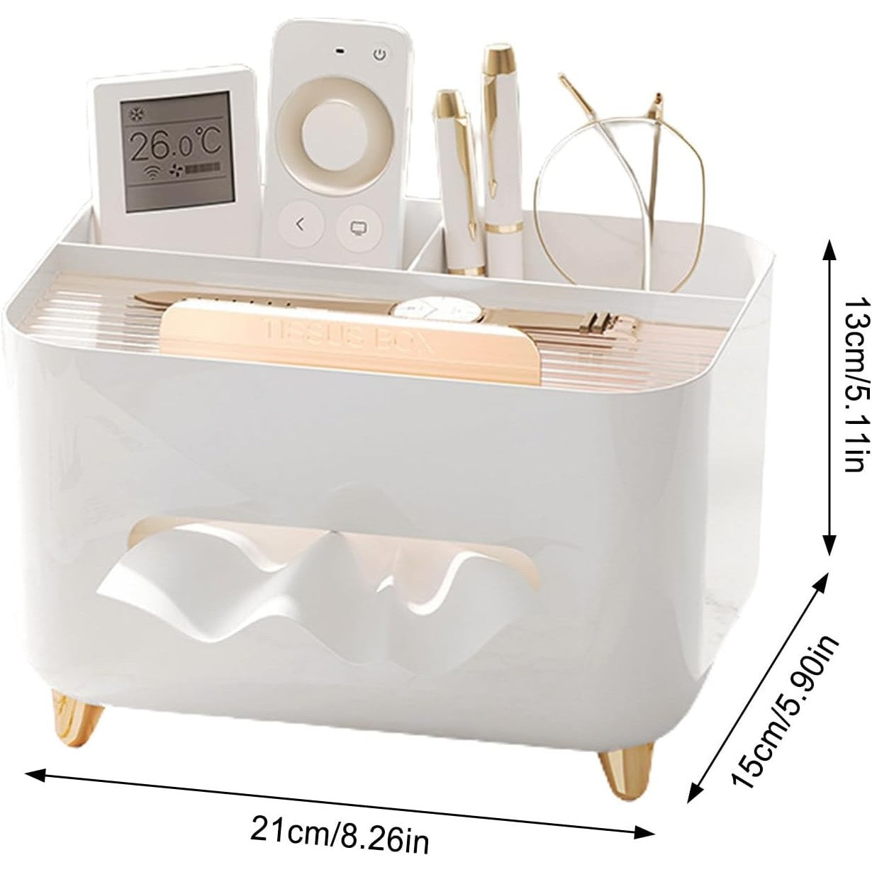 Suport pentru Servetele, selexmo, Cutie Multifunctionala, Design Minimalist, ABS, cu Suport pentru Obiectele Personale, pentru Birou, 21x15x13 cm, Alb