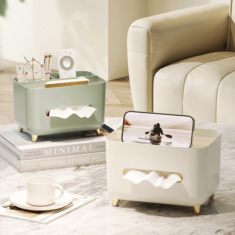 Suport pentru Servetele, selexmo, Cutie Multifunctionala, Design Minimalist, ABS, cu Suport pentru Obiectele Personale, pentru Birou, 21x15x13 cm, Crem