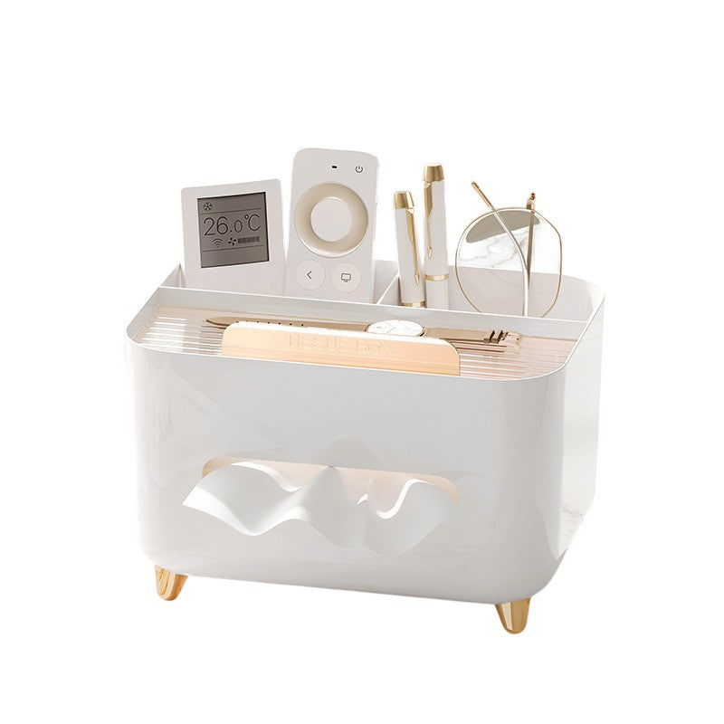 Suport pentru Servetele, selexmo, Cutie Multifunctionala, Design Minimalist, ABS, cu Suport pentru Obiectele Personale, pentru Birou, 21x15x13 cm, Alb