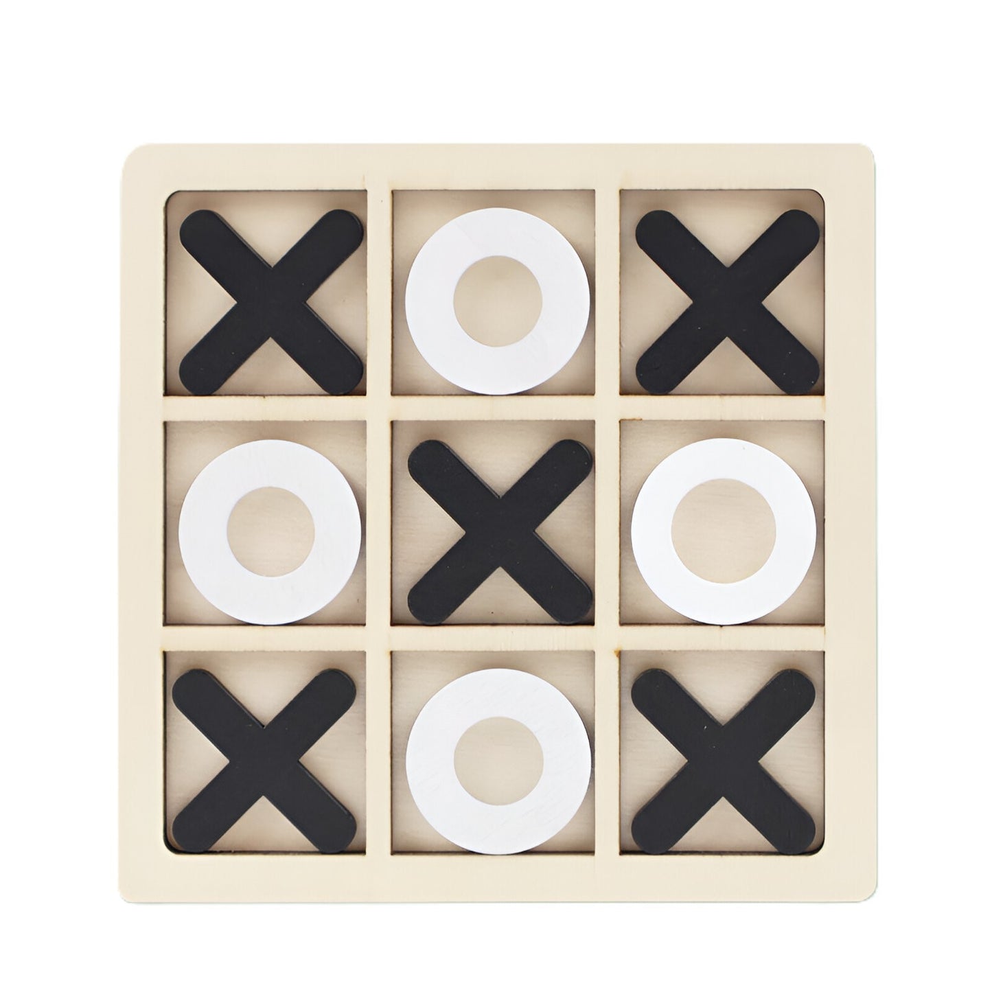 Jucarie Montessori Tic Tac Toe, Selexmo, Educativa, Interactiva, din lemn, X si O, 9 Piese, 14.3x14.3 cm, Negru Alb
