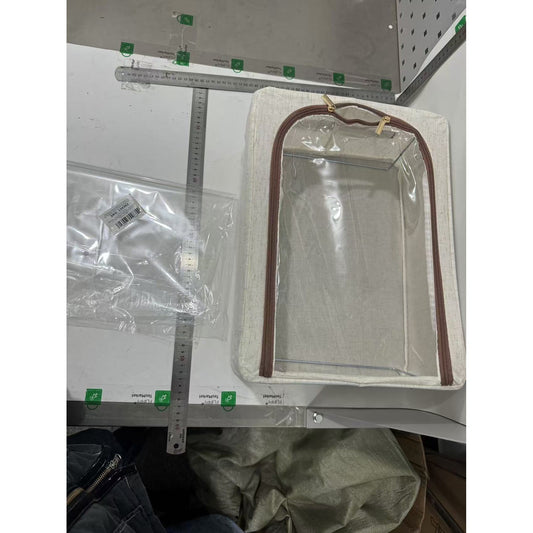 Cutie Depozitare cu Cadru Metalic, selexmo, pentru Incaltaminte, Haine, Lingerie, Fermoar Calitativ, Fereastra Transparenta, Manere Laterale, 40 x 30 x 15 cm Bej