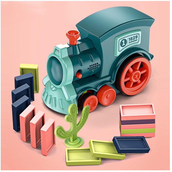 Tren Domino electric cu sunete, lumini si 60 de piese