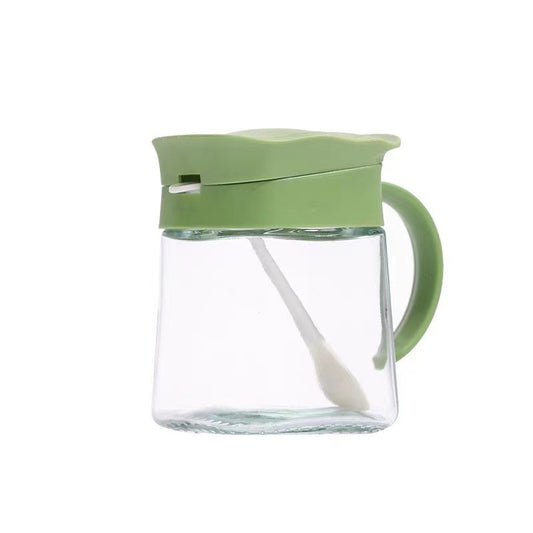 Recipient Condimente, selexmo, din Stilca, 180 ml, cu Maner si Lingurita, 11.3 x 8.2 cm, Capac Ondulat, Verde