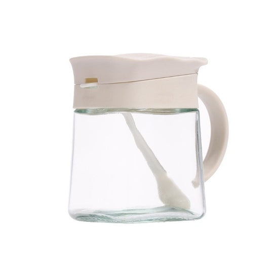 Recipient Condimente, selexmo, din Stilca, 180 ml, cu Maner si Lingurita, 11.3 x 8.2 cm, Capac Ondulat, Alb