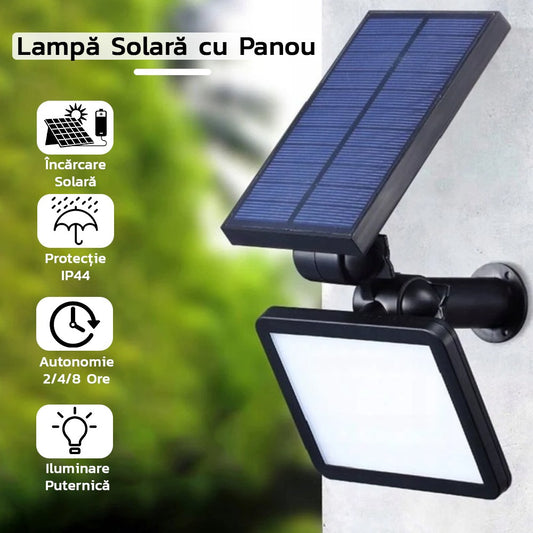 Lampa solara pentru terasa/gradina 48 de LED-uri Selexmo, cu 2 moduri de fixare, senzor de lumina, IP44, material ABS, 5W, 80 lm, 26.5 cm x 14 cm, Alb Rece