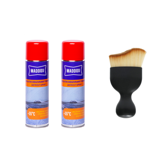 Set 2 buc spray dezghetat parbriz -55 de grade 500 Ml si Pensula Profesionala cu peri moi curbata, ideala pentru curatare interior auto