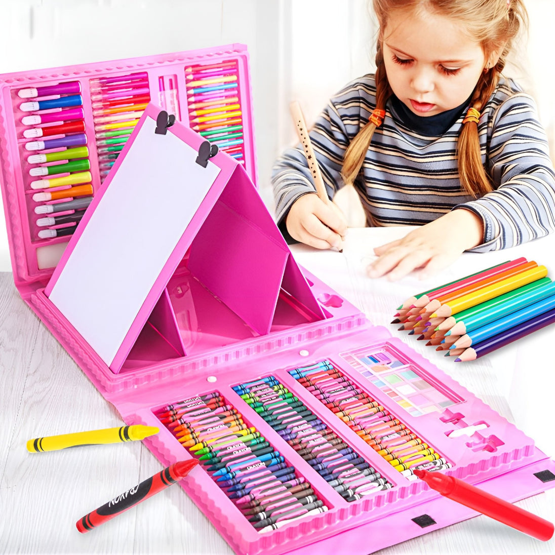 Set pentru Pictura si Desen , Cutie pentru Depozitare si Organizare, 208 Piese
