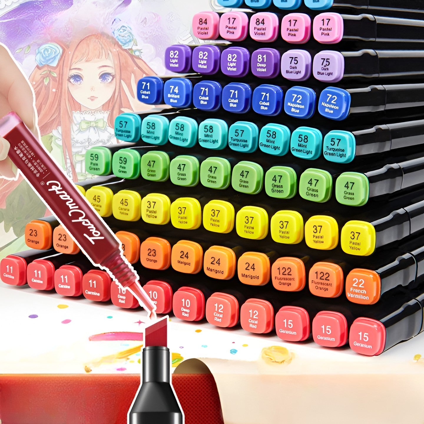 Set Markere cu Varf Dublu, Culori Intense, Geanta de Depozitare, Multicolor