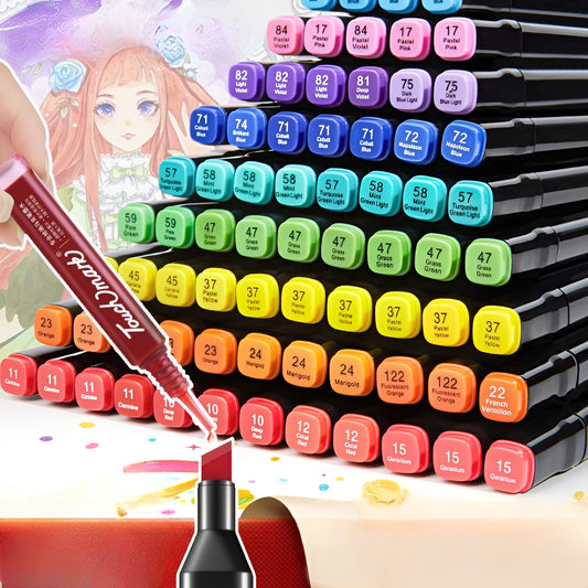 Set Markere cu Varf Dublu, Culori Intense, Geanta de Depozitare, Multicolor