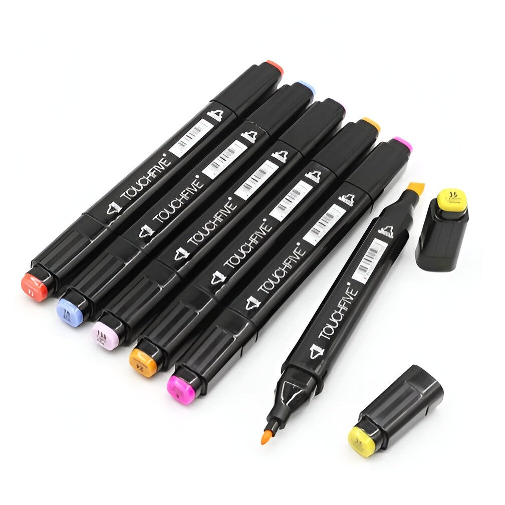Set Markere cu Varf Dublu, Culori Intense, Geanta de Depozitare, Multicolor