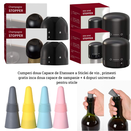 Capac de Etansare a Sticlei de Vin, Rotativ, On-Off, Silicon, Reutilizabil