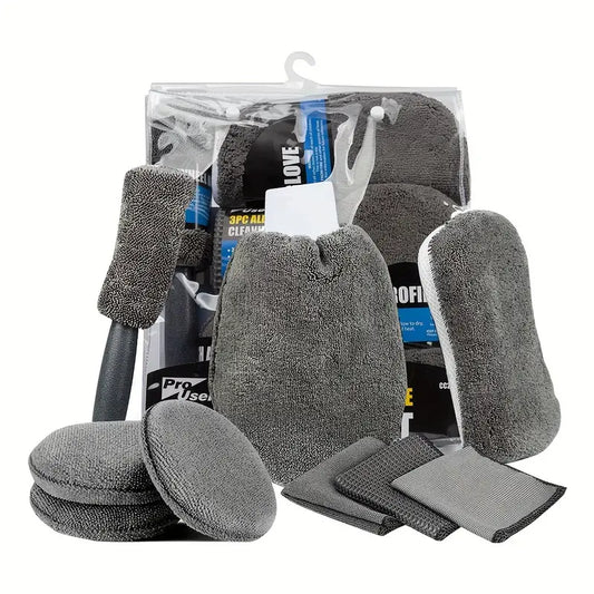 Kit de îngrijire auto premium, 9 piese din microfibra