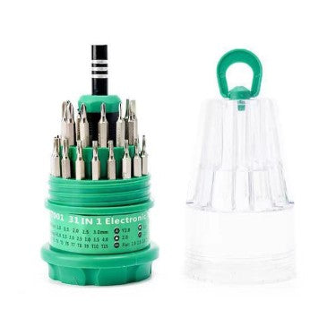 Set de Surubelnite 31-in-1 cu Clichet, Set de Uz Casnic pentru Repararea Electronicelor Mici, Maner durabil Izolat Magnetic, 10 x 5 x 5 cm, Verde