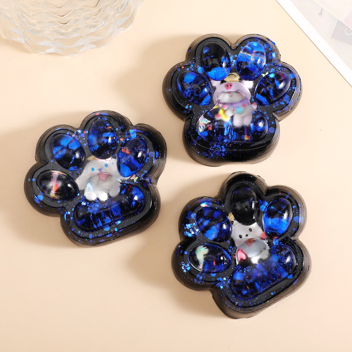 Jucarie Antistres Squishy, selexmo, cu Revenire Lenta, Model Cat Paw, Squeeze Pinch Family, 6.5 x 6 cm, din Tpr, 4-6 Ani, Model 2 Figurine, Negru cu Insertii