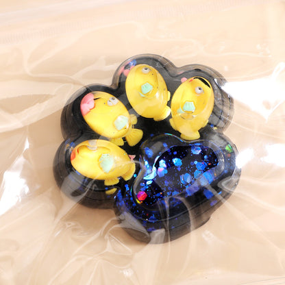 Jucarie Antistres Squishy, selexmo, cu Revenire Lenta, Squeeze Pinch Family, Model Cat Paw, 6.5 x 6 cm, din Tpr, 4-6 Ani, Model 1 Pestisori, Negru cu Insertii