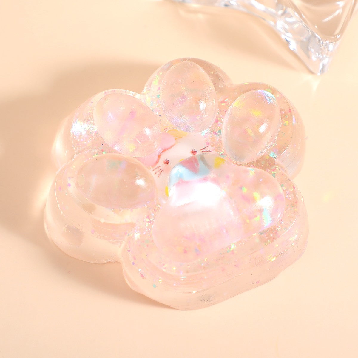 Jucarie Antistres Squishy, selexmo, cu Revenire Lenta, Squeeze Pinch Family, Model Cat Paw, 6.5 x 7 cm, din Tpr, 4-6 Ani, Model 1 Figurina, Transparent