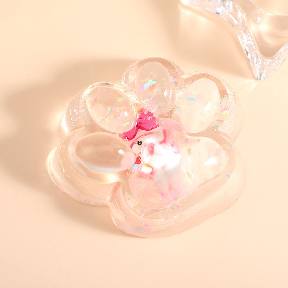 Jucarie Antistres Squishy, selexmo, cu Revenire Lenta, Squeeze Pinch Family, Model Cat Paw, 6.5 x 7 cm, din Tpr, 4-6 Ani, Model 1 Figurina, Transparent