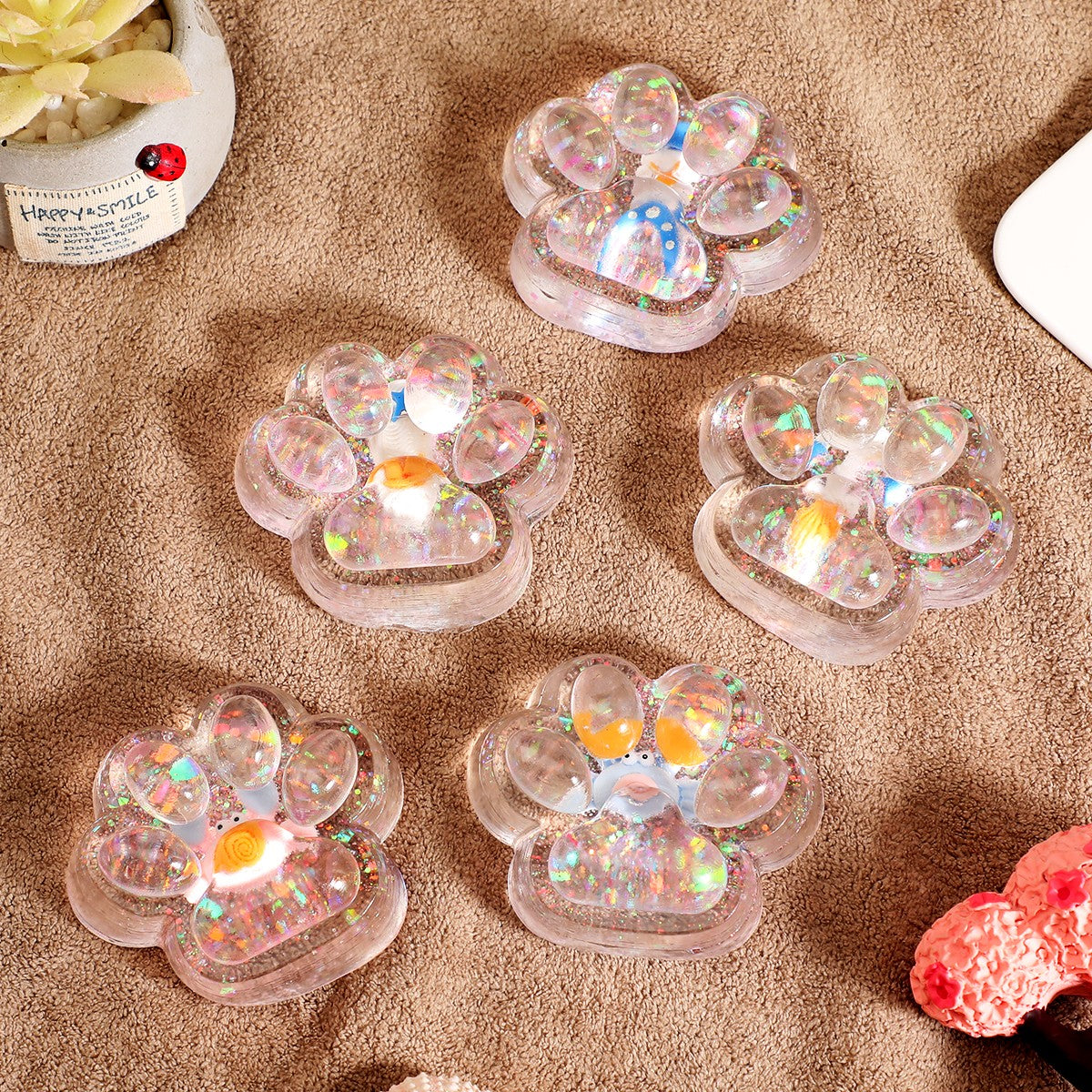 Jucarie Antistres Squishy, selexmo, cu Revenire Lenta, Squeeze Pinch Family, Model Cat Paw, 6.5 x 7 cm, din Tpr, 4-6 Ani, Model 6 Ocean, Transparent