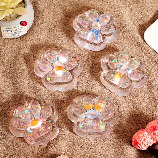 Jucarie Antistres Squishy, selexmo, cu Revenire Lenta, Squeeze Pinch Family, Model Cat Paw, 6.5 x 7 cm, din Tpr, 4-6 Ani, Model 6 Ocean, Transparent