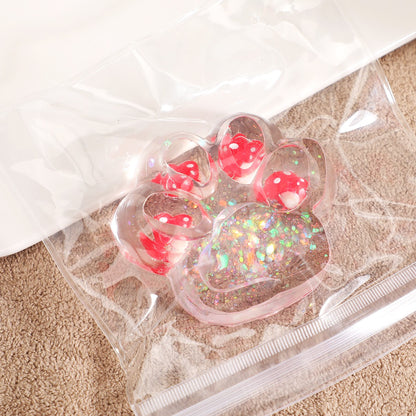 Jucarie Antistres Squishy, selexmo, cu Revenire Lenta, Model Cat Paw, Squeeze Pinch Family, 6.5 x 7 cm, din Tpr, 4-6 Ani, Model 3 Legume, Transparent