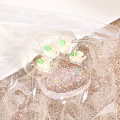 Jucarie Antistres Squishy, selexmo, cu Revenire Lenta, Model Cat Paw, Squeeze Pinch Family, 6.5 x 7 cm, din Tpr, 4-6 Ani, Model 3 Legume, Transparent