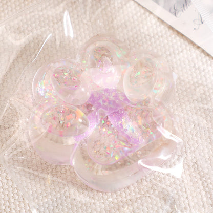 Jucarie Antistres Squishy, selexmo, cu Revenire Lenta, Squeeze Pinch Family, Model Cat Paw, 6.5 x 7 cm, din Tpr, 4-6 Ani, Model 2 Flori, Transparent