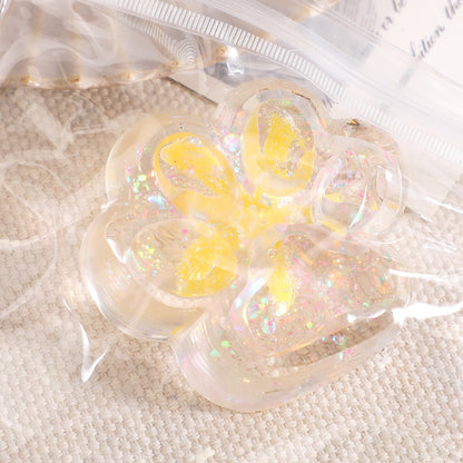 Jucarie Antistres Squishy, selexmo, cu Revenire Lenta, Squeeze Pinch Family, Model Cat Paw, 6.5 x 7 cm, din Tpr, 4-6 Ani, Model 2 Flori, Transparent