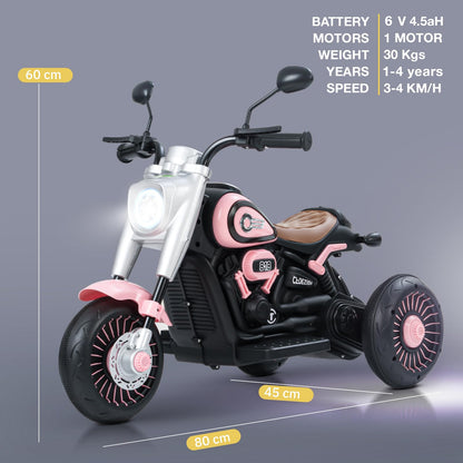 Tricicleta Electrica pentru Copii, Tricicleta DUAL-DRIVE 380*2 Baterie 6V 4.5, Bluetooth, Sistem Anti-Rasturnare, Sistem de Lumini si Sunet, 5+ Ani, 80 x 60 x 42 cm, Roz Negru