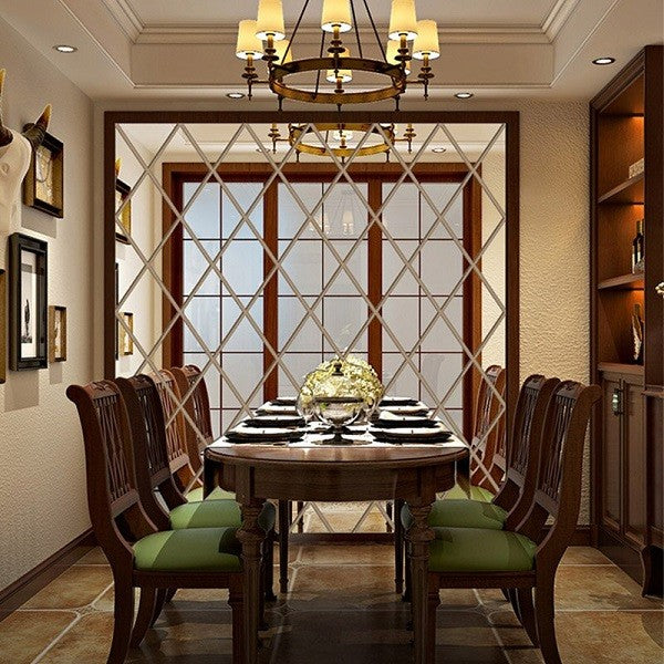 Set 32 de Oglinzi Autocolante pentru Perete, Formă de Romb