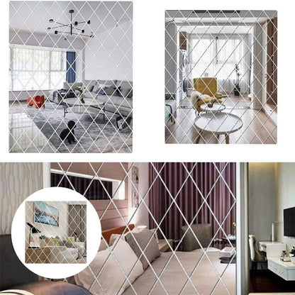 Set 32 de Oglinzi Autocolante pentru Perete, Formă de Romb