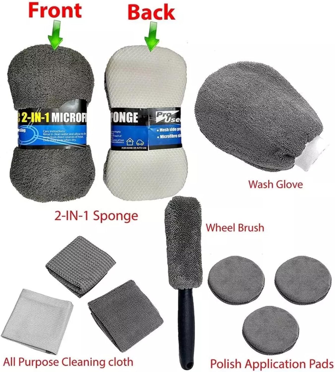 Kit de îngrijire auto premium, 9 piese din microfibra