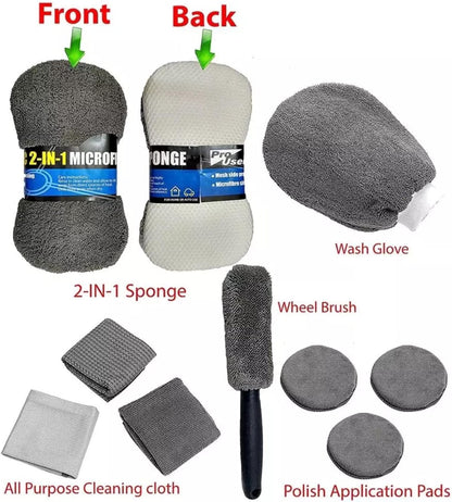 Kit de îngrijire auto premium, 9 piese din microfibra