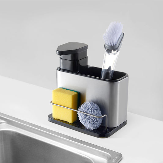 Organizator Chiuveta din Otel Inoxidabil, cu Dispenser de Sapun Lichid 300ml si Suport Burete – Practic, Elegant si Durabil