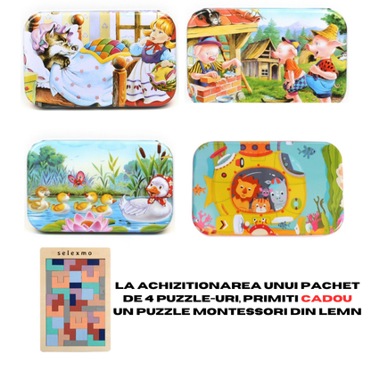 Puzzle 60 de Piese din Lemn in Cutie Metalica