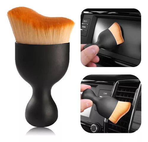 Set 2x Perii Multifuncționale pentru Curățarea Interiorului Auto, Păr Sintetic, cu Capac de Protecție, Negru