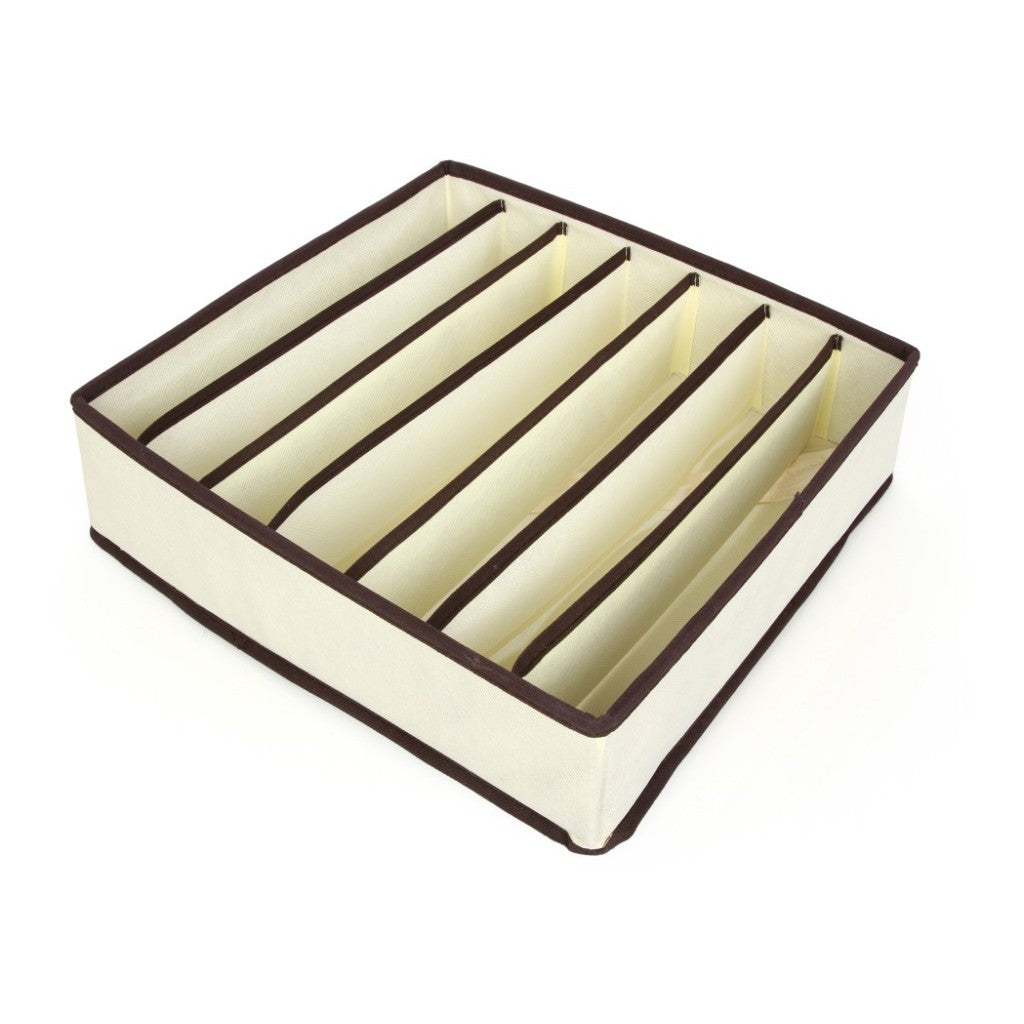 Cutie De Depozitare, selexmo, Pentru Lenjerie, Sosete Si Sutiene, Material Textil, 7 Compartimente, 32 x 32 x 10 cm, Culoare Bej
