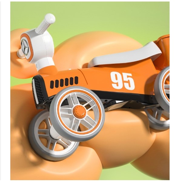 Bicicletă fără pedale pentru copii cu lumini și muzică, 4 roți, vârstă 1-3 ani, material PP, 63 x 24 x 41 cm, portocaliu.