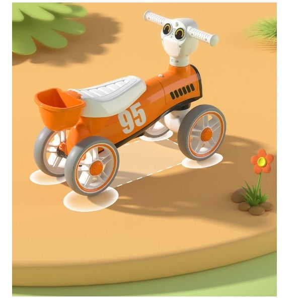 Bicicletă fără pedale pentru copii cu lumini și muzică, 4 roți, vârstă 1-3 ani, material PP, 63 x 24 x 41 cm, portocaliu.