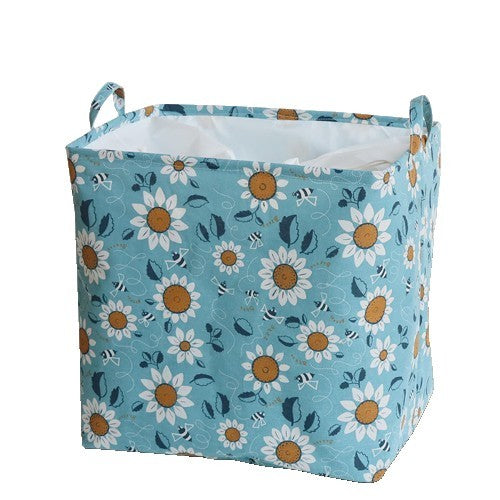 Cos depozitare, selexmo, Capac cu Snur, 175 L, Confectionat din Bumbac si un Strat Impermeabil, 50 x 50 x 70 cm, Albastru Deschis, Imprimeu Flori