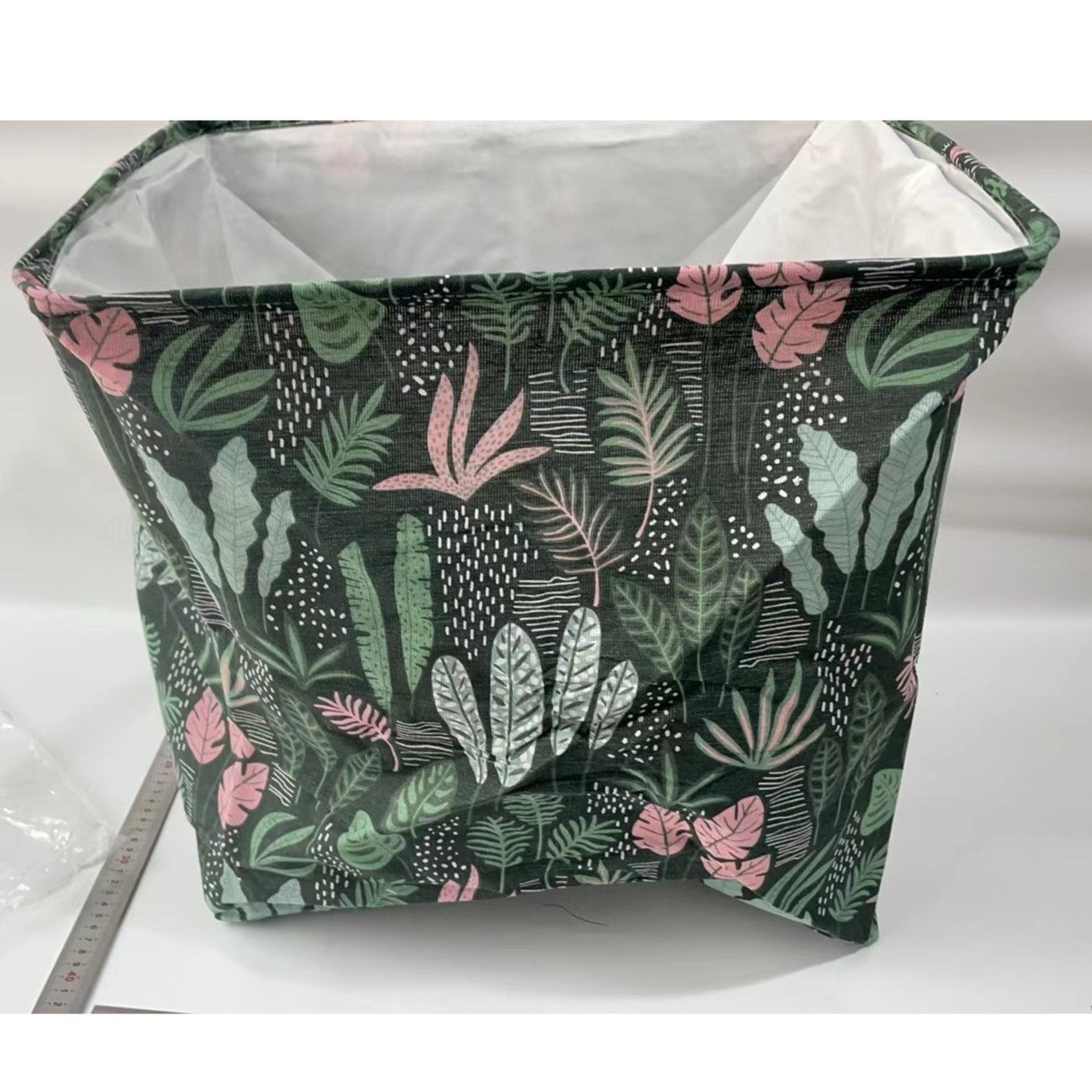 Cutie de Depozitare Pliabila, selexmo, Impermeabila, cu Snur, Capacitate 100 L, cu Manere, 50x50x40cm, Model Frunze, Verde