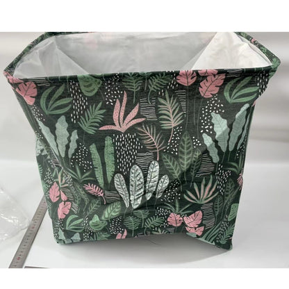 Cutie de Depozitare Pliabila, selexmo, Impermeabila, cu Snur, Capacitate 100 L, cu Manere, 50x50x40cm, Model Frunze, Verde