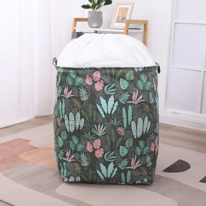 Cutie de Depozitare Pliabila, selexmo, Impermeabila, cu Snur, Capacitate 100 L, cu Manere, 50x50x40cm, Model Frunze, Verde