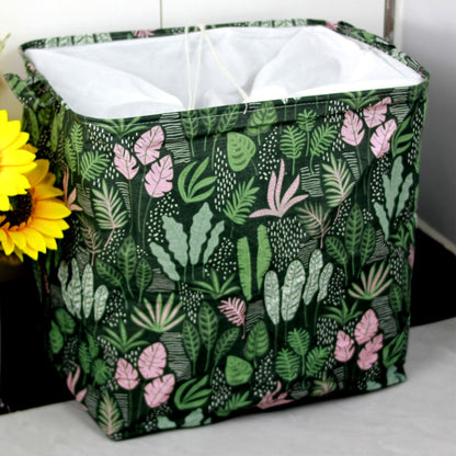 Cutie de Depozitare Pliabila, selexmo, Impermeabila, cu Snur, Capacitate 100 L, cu Manere, 50x50x40cm, Model Frunze, Verde