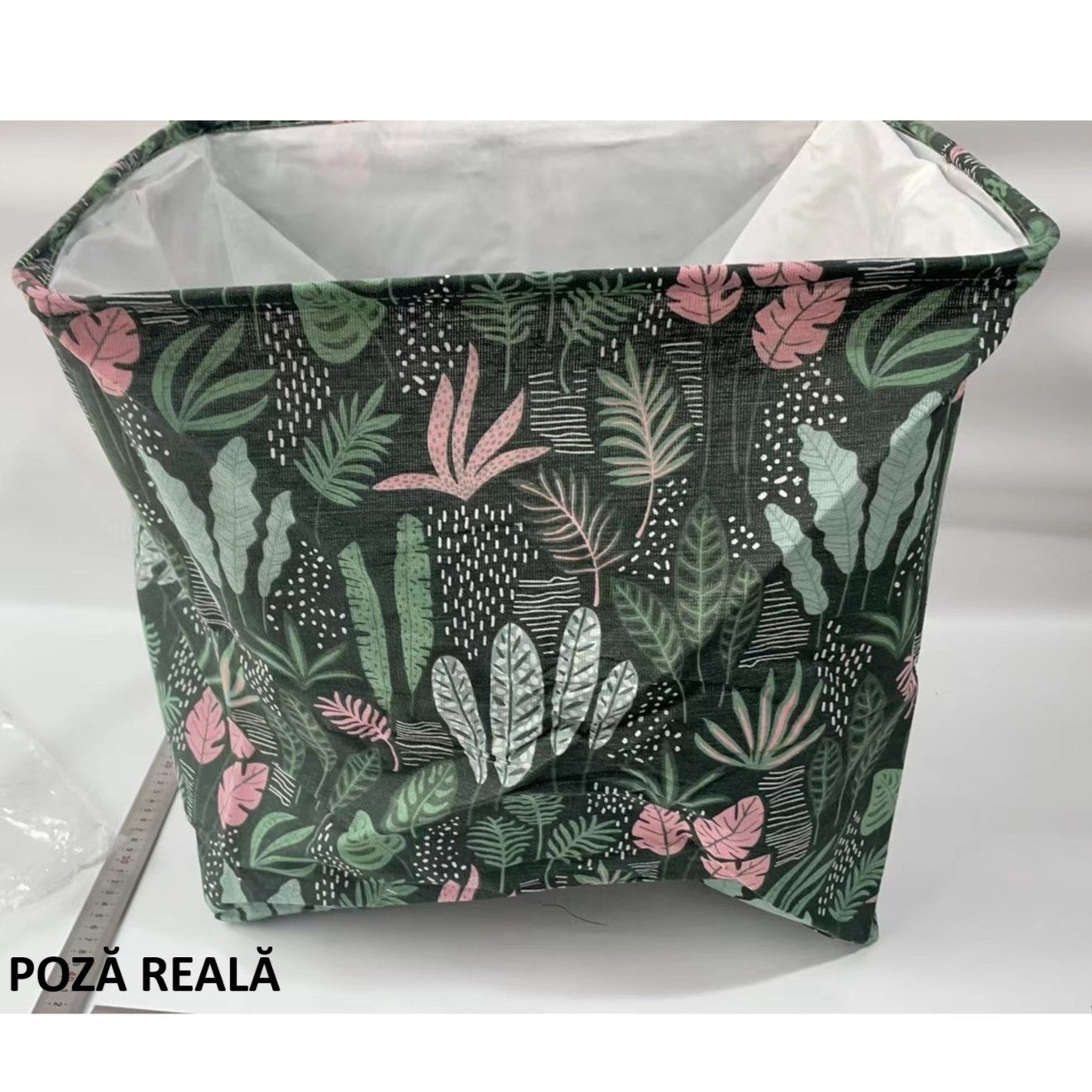 Cutie de Depozitare Pliabila, selexmo, Impermeabila, cu Snur, Capacitate 100 L, cu Manere, 50x50x40cm, Model Frunze, Verde