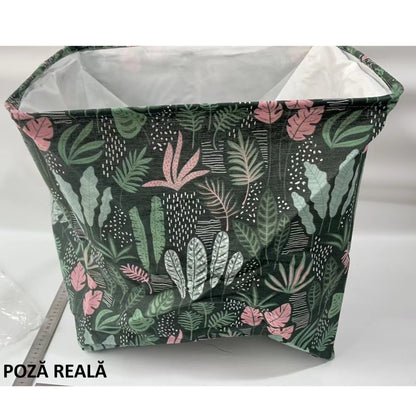 Cutie de Depozitare Pliabila, selexmo, Impermeabila, cu Snur, Capacitate 100 L, cu Manere, 50x50x40cm, Model Frunze, Verde