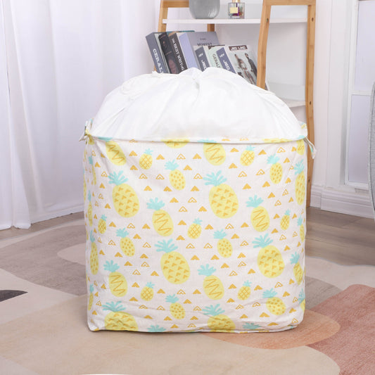 Cutie de Depozitare Pliabila, selexmo, Impermeabila, cu Snur, Capacitate 100 L, cu Manere, 50x50x40cm, Model Ananas, Galben