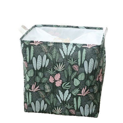 Cutie de Depozitare Pliabila, selexmo, Impermeabila, cu Snur, Capacitate 100 L, cu Manere, 50x50x40cm, Model Frunze, Verde