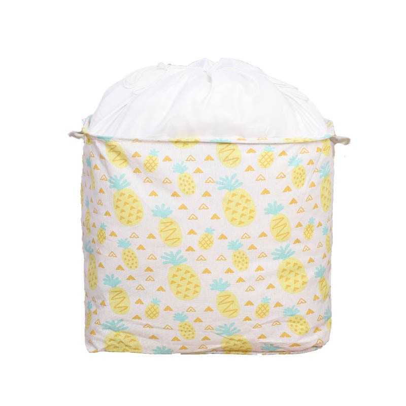 Cutie de Depozitare Pliabila, selexmo, Impermeabila, cu Snur, Capacitate 100 L, cu Manere, 50x50x40cm, Model Ananas, Galben